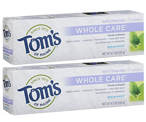 Tom's of Maine Whole Care Fluoride Toothpaste Spearmint, 4.7 Ounce, 2 Count